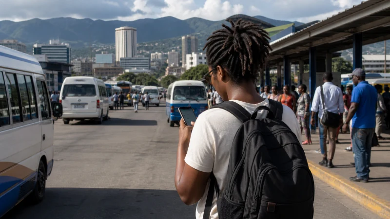 Traveller using a smartphone in Jamaica while staying connected in Jamaica