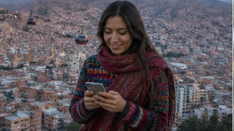 Traveller using a smartphone in Bolivia while researching internet in la paz for tourists