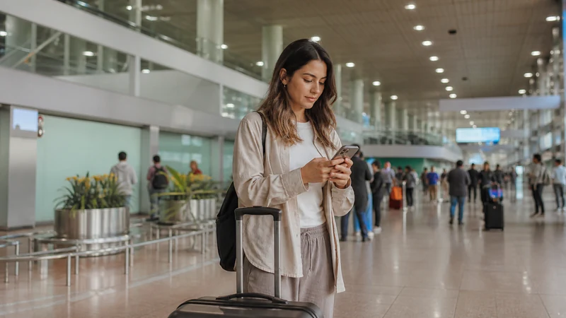 Traveller using a smartphone in Peru for internet lima airport