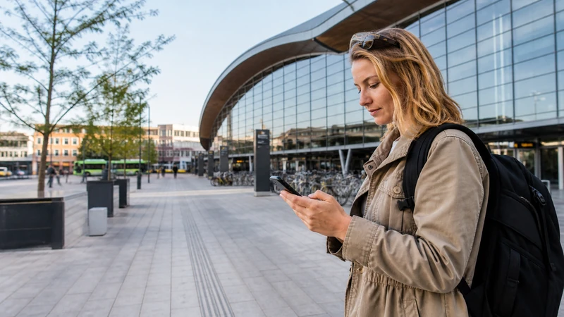 Traveller using a smartphone while preparing for internet in malmö for tourists