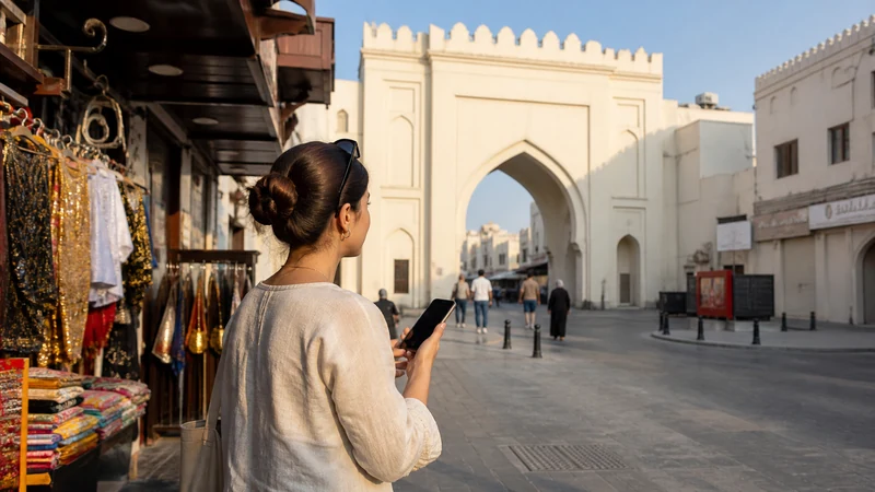 Traveller using a smartphone in Bahrain for internet manama tourists