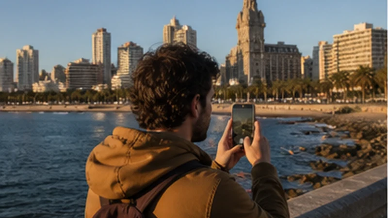 Traveller using a smartphone in Uruguay for internet montevideo tourists