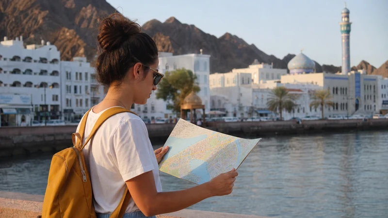 Traveller using a smartphone during tourist in Muscat