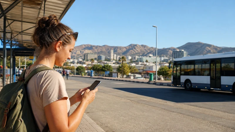 Traveller using a smartphone in Namibia while staying connected in Namibia