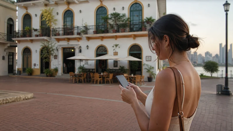 Traveller using a smartphone in Panama for internet panama tourists