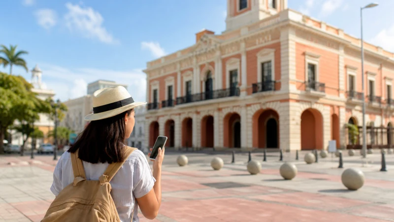 Traveller using a smartphone in Puerto Rico while staying connected in Ponce