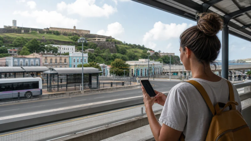 Traveller using a smartphone in Puerto Rico while staying connected in Puerto Rico