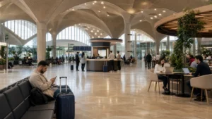 Traveller using a smartphone in Jordan for internet at queen alia airport: wi-fi, sim and esim options