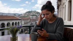 Traveller using a smartphone in Ecuador for internet quito airport