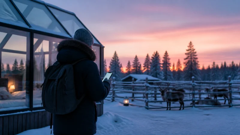 Illustrative Finland travel scene for Internet in Rovaniemi for Tourists