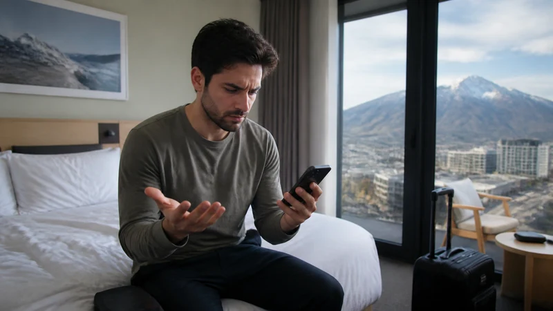 Traveller using a smartphone in Chile for how to get online at santiago airport