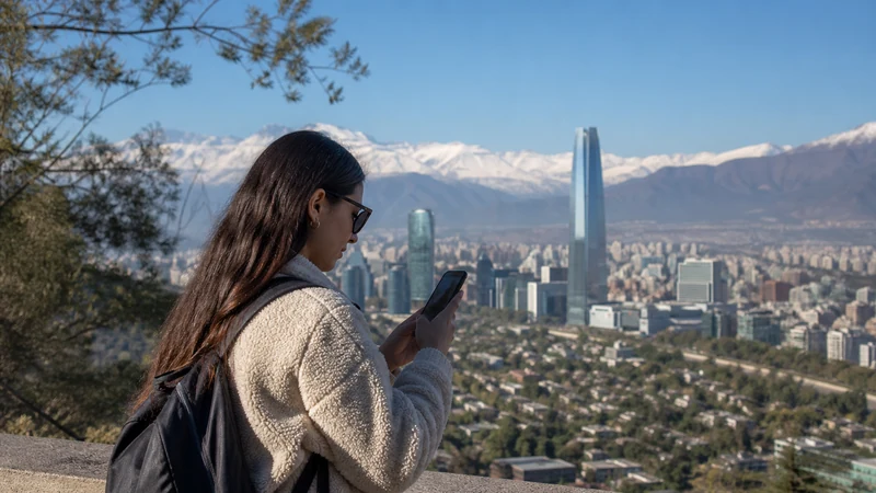 Traveller using a smartphone in Chile for how visitors can stay connected in santiago