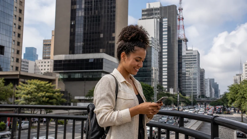 Traveller using a smartphone in Brazil for internet sao paulo tourists