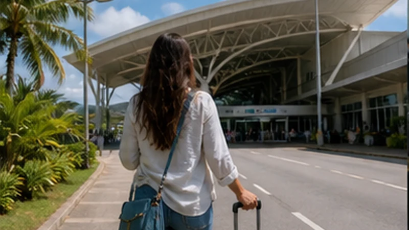 Traveller using mobile internet at Seychelles International Airport