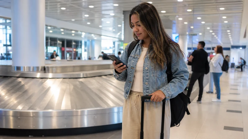 Traveller using a smartphone in Panama for internet tocumen airport