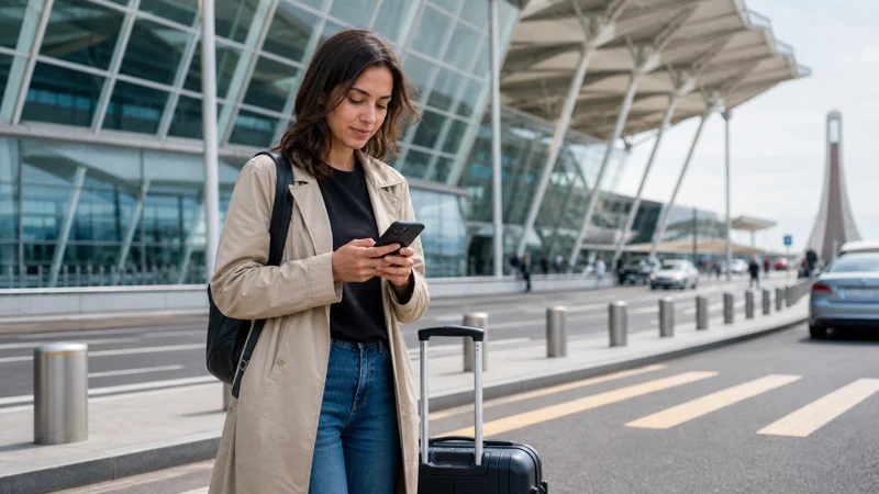 Traveller using airport connectivity for getting internet at Zvartnots Airport in Armenia