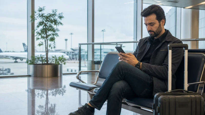 Traveller configuring an eSIM at Islamabad Airport