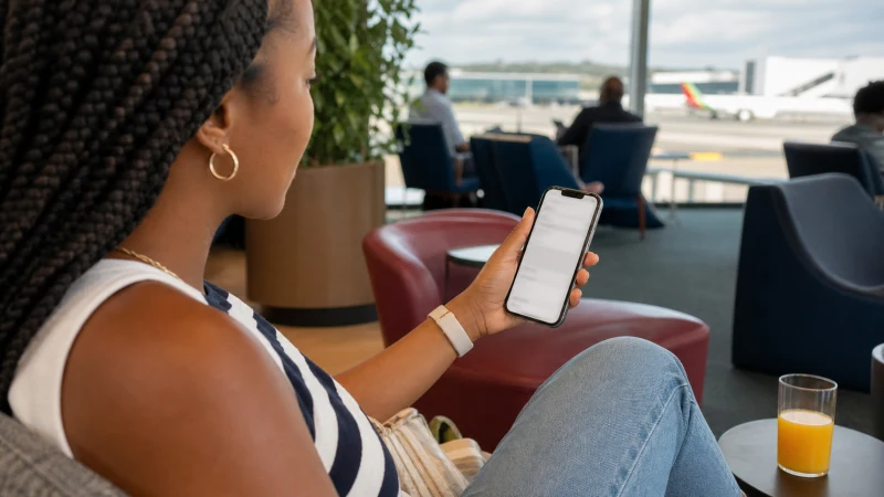 Traveller using a smartphone in Jamaica while using a Jamaica eSIM on iPhone