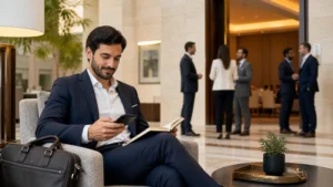 Traveller using a smartphone in Jordan for jordan business travel internet: secure connectivity