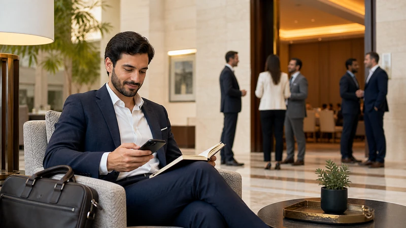 Traveller using a smartphone in Jordan for jordan business travel internet: secure connectivity