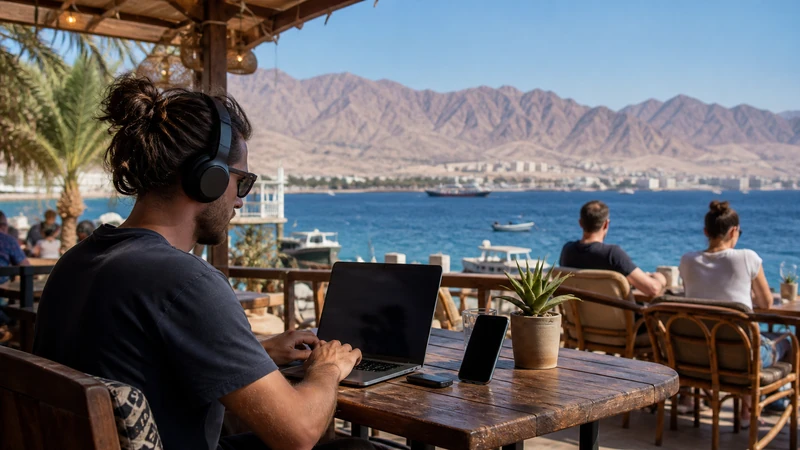 Traveller using a smartphone in Jordan for jordan digital nomad internet: work connectivity guide