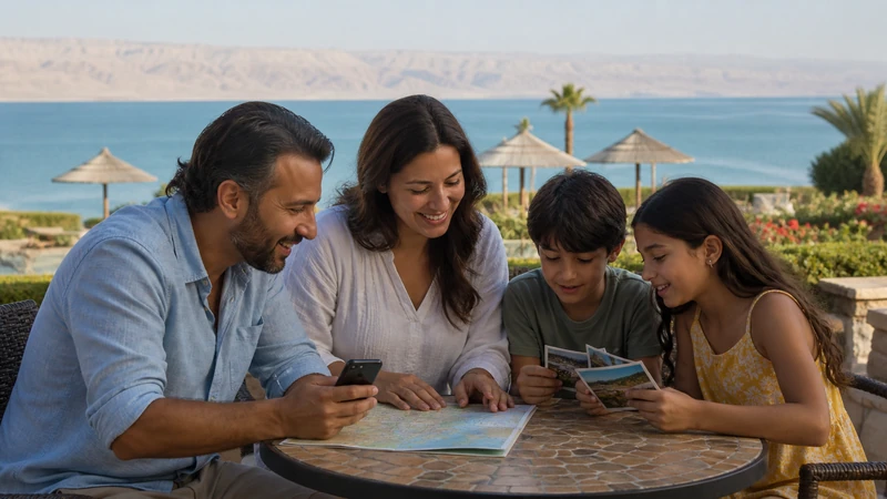 Traveller using a smartphone in Jordan for jordan family travel internet: data and safety planning