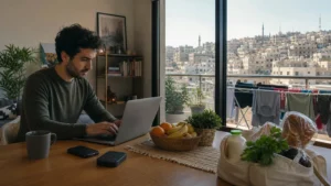Traveller using a smartphone in Jordan for jordan long-stay mobile internet: 30+ day data guide