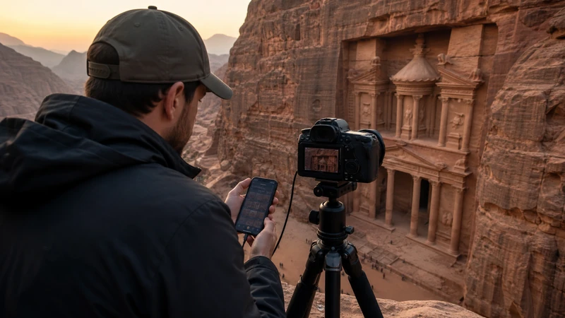 Traveller using a smartphone in Jordan for jordan photography trip internet: data and backup