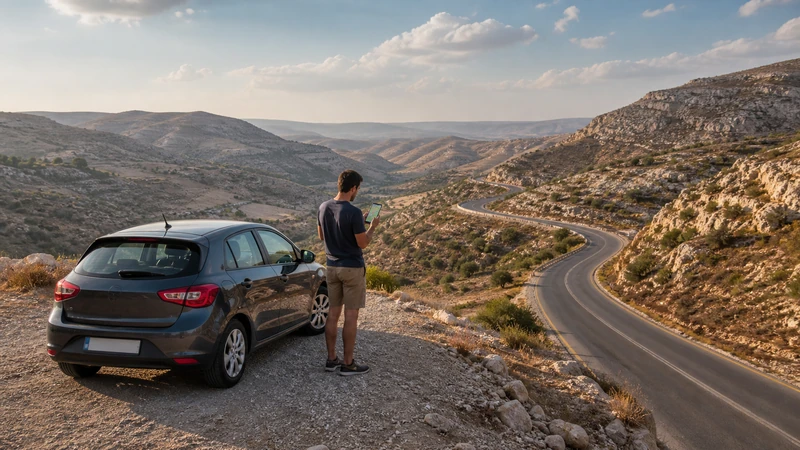 Traveller using a smartphone in Jordan for jordan road trip mobile internet: esim and offline maps