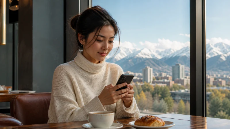 iPhone user reviewing Kazakhstan eSIM mobile-data settings in Astana.