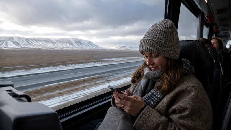 Traveller using a smartphone in Reykjavík