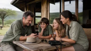 Traveller using a smartphone during a trip in Kenya