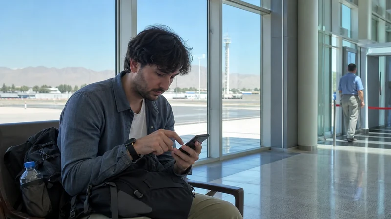 Traveller using a smartphone for khujand airport esim setup: arrival settings and troubleshooting