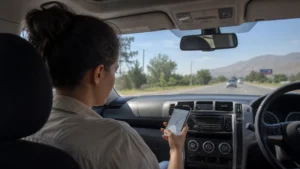 Traveller using a smartphone for khujand airport to city mobile internet and transfer connectivity