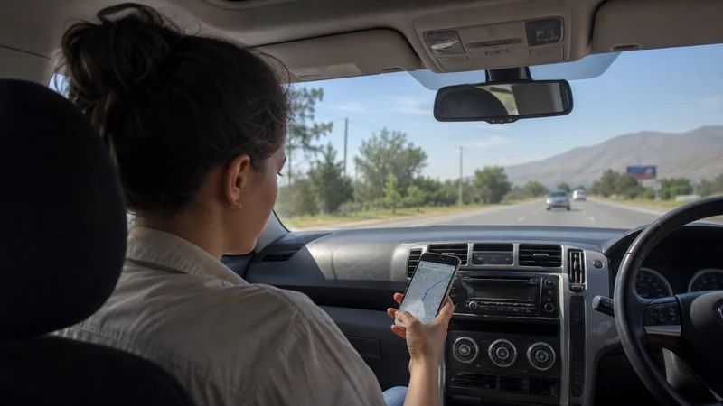 Traveller using a smartphone for khujand airport to city mobile internet and transfer connectivity