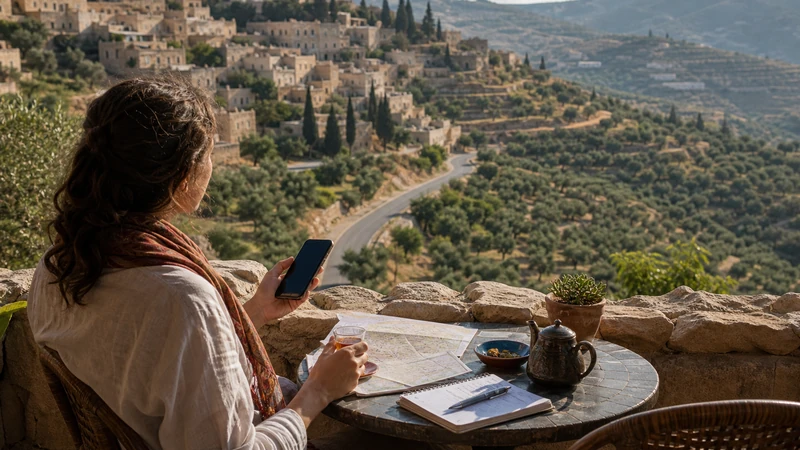 Traveller using a smartphone in Jordan for king's highway mobile internet and esim guide