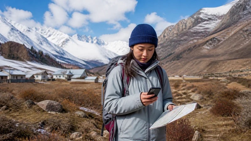 Traveller using a smartphone in Kyrgyzstan for kyrgyzstan emergency connectivity