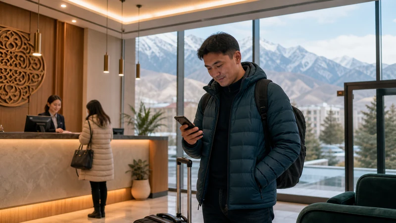 Traveller using a smartphone in Kyrgyzstan for kyrgyzstan esim dual sim
