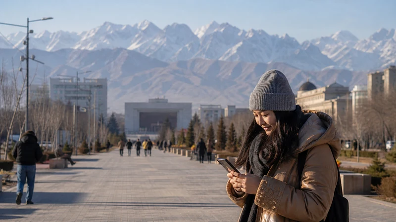 Traveller using a smartphone in Kyrgyzstan for kyrgyzstan esim iphone