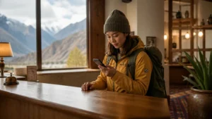 Traveller using a smartphone in Kyrgyzstan for kyrgyzstan esim price comparison