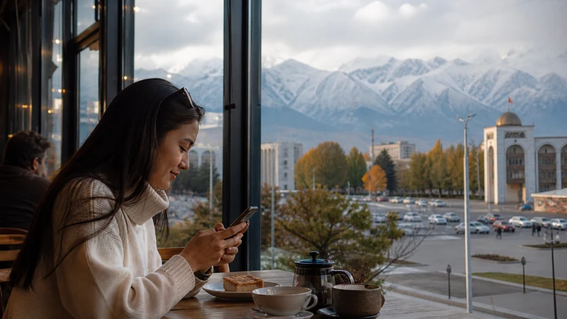 Traveller using a smartphone in Kyrgyzstan for kyrgyzstan esim value guide