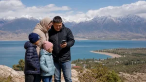 Traveller using a smartphone in Kyrgyzstan for kyrgyzstan family travel internet