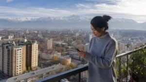 Traveller using a smartphone in Kyrgyzstan for kyrgyzstan long stay mobile internet