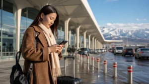 Traveller using a smartphone in Kyrgyzstan for kyrgyzstan short trip mobile data