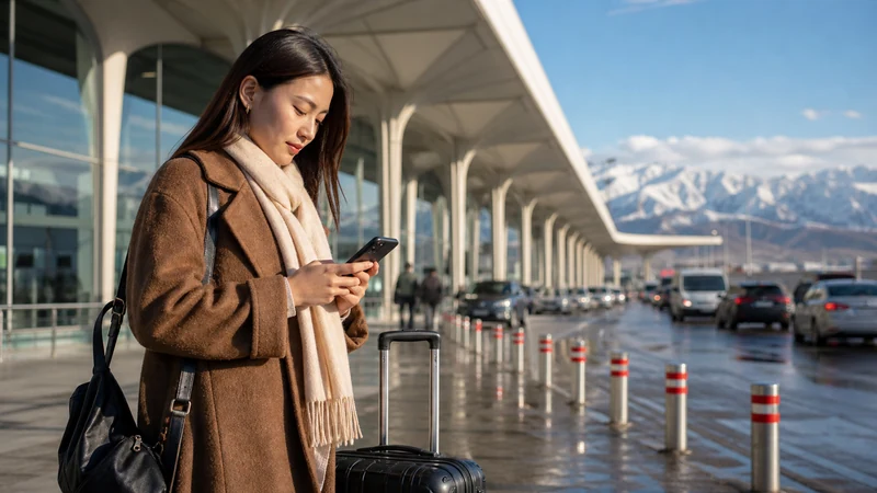 Traveller using a smartphone in Kyrgyzstan for kyrgyzstan short trip mobile data