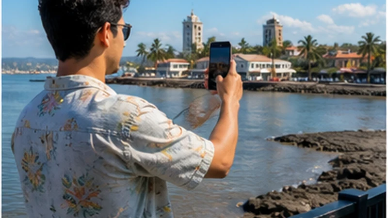 Traveller using a smartphone in El Salvador while researching mobile internet in la libertad, el salvador