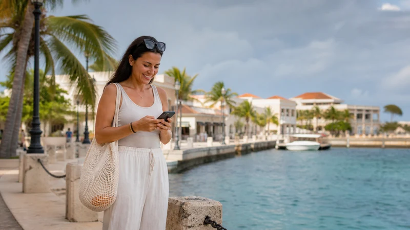 Traveller using a smartphone in the Dominican Republic for la romana mobile internet