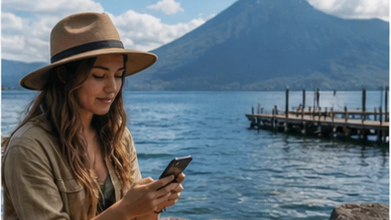 Traveller using a smartphone in Guatemala for lake atitlan mobile internet