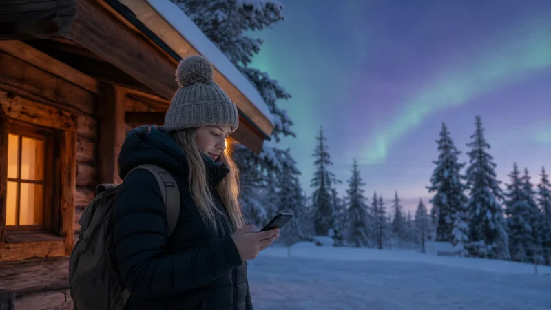 Illustrative Finland travel scene for Mobile Internet in Finnish Lapland