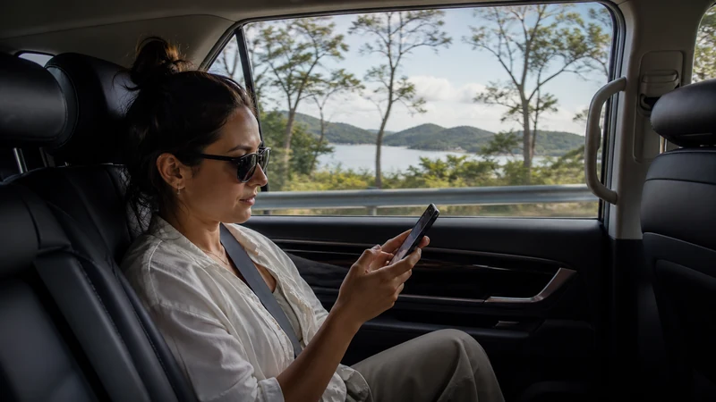 Traveller using a smartphone in Costa Rica for staying connected during your liberia airport transfer